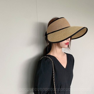 0828YWBH Summer Topless Hat Womens Fashion Face Cover Sun-Proof No Top Foldable Big Brim Korean Style Fashionable Color Matching Internet Celebrity Straw Hat Sun Protection防晒 U