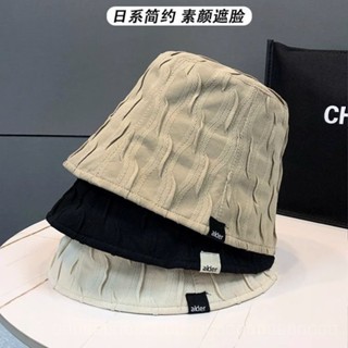 0828YWBH New Pleated Bucket Hat Womens Spring and Autumn Korean Style Simple All-Match Face-Covering Bucket Hat Face-Showing Small Bucket Cap Sun Protection防晒 DLHD