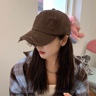 0828YWBH Coffee Color Baseball Cap for Women Spring and Autumn Big Head Circumference Wide Brim Face-Looking Small Net Red Ripped Peaked Cap for Women  New Sunscreen防晒 LS8C