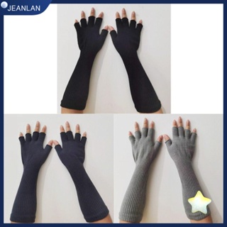 Jeanlan ถุงมือครึ่งนิ้ว ผ้าถัก สีดําล้วน ให้ความอบอุ่น แฟชั่นฤดูใบไม้ร่วง ฤดูหนาว