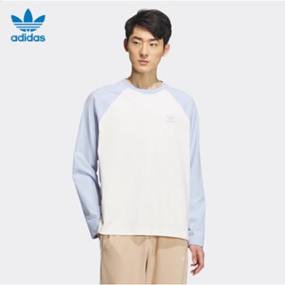 【พร้อมส่ง】ของแท้ Adidas 100% เสื้อยืดลําลอง แขนยาว คอกลม ลายเย็บปะติดปะต่อกัน สไตล์เรโทร สําหรับผู้ชาย และผู้หญิง IS5375 IS5376