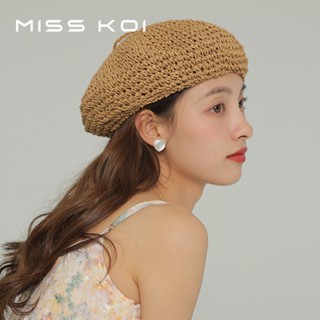 Misskoi [พร้อมส่ง] หมวกฟางเบเร่ต์ ระบายอากาศ สไตล์ฝรั่งเศสย้อนยุค สําหรับผู้หญิง