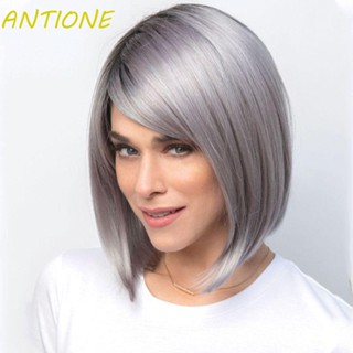 Antione วิกผมสั้นตรง สีเทาธรรมชาติ ทนความร้อน สําหรับคอสเพลย์