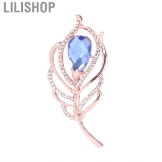 Lilishop Brooch Pin Feather Shape Rhinestone With Blue Bead Gift Craft