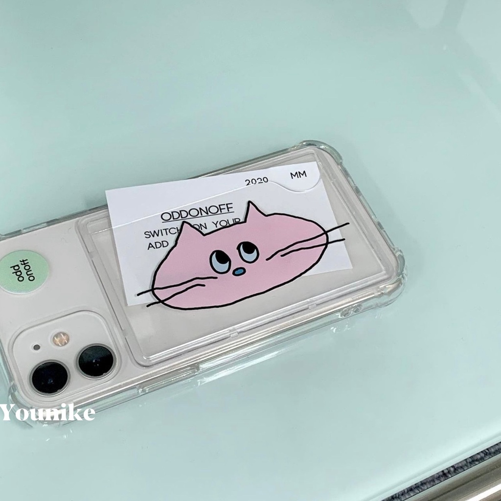 เคสโทรศัพท์มือถือแบบใส ลายแมวน่ารัก สีชมพู พร้อมช่องใส่บัตร สไตล์เกาหลี สําหรับ Iphone 13pro 14promax 15 12 14