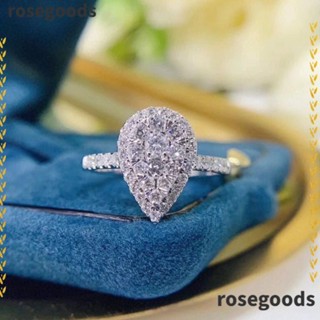 Rosegoods1 แหวนเพชร เพทาย อัลลอย รูปหยดน้ํา สีเงิน หรูหรา เครื่องประดับคู่รัก