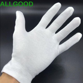 Allgoods ถุงมือผ้าฝ้าย แบบเต็มนิ้ว ดูดซับเหงื่อ ใส่สบาย แบบพกพา สีขาว สําหรับเครื่องประดับ 2 คู่