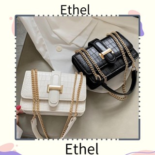 Ethel1 กระเป๋าสะพายไหล่ กระเป๋าเมสเซนเจอร์ หนังเทียม แต่งสายโซ่ สีพื้น สไตล์วินเทจ สําหรับผู้หญิง