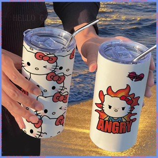 🥤[กระติกน้ําร้อนจํานวนจํากัด🥤] กระติกน้ําร้อน สเตนเลส ลายการ์ตูน Hello Kitty พร้อมหลอดดูด แบบพกพา คุณภาพสูง สําหรับผู้หญิง