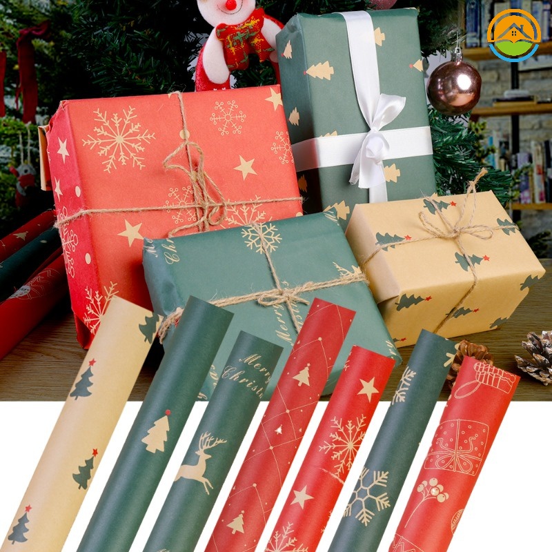 กระดาษห่อกล่องของขวัญคริสต์มาส / กระดาษตกแต่ง Navidad DIY / อุปกรณ์งานเลี้ยงปีใหม่ ต้นคริสต์มาส กวาง เกล็ดหิมะ ลายกระดาษ