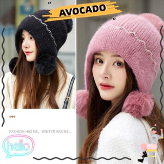 Avocarr หมวกบีนนี่ ผ้าโพลีเอสเตอร์ถัก แบบหนา แต่งปอมปอม ให้ความอบอุ่น แฟชั่นฤดูหนาว สําหรับกลางแจ้ง