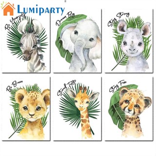 Lumiparty ภาพวาดผ้าใบ รูปม้าลาย ช้าง ยีราฟ สําหรับแขวนตกแต่งผนัง