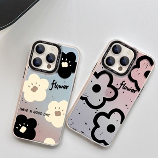 【สำหรับ SAMSUNG】เคสโทรศัพท์เลเซอร์กันกระแทก for SAMSUNG A73 A53 Note8 Note9 Note10 S20FE S21FE ลายดอกไม้สีดำและสีขาว