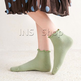 INS ถุงเท้าข้อจีบ สีพาสเทล  สไตล์ญี่ปุ่น  สำหรับผู้หญิง Women socks -