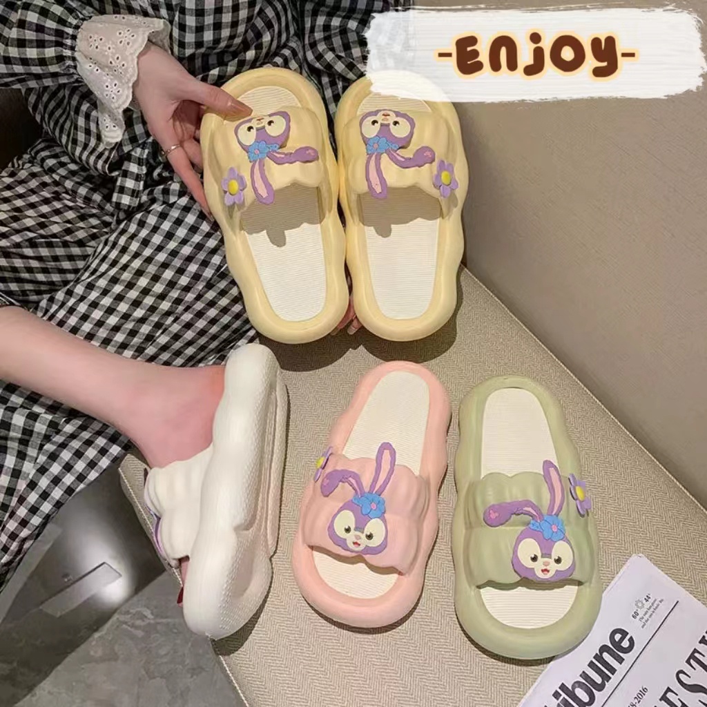 EnJoy พร้อมส่ง (LT-QC) รองเท้า แตะแบบสวม กระต่ายหูตก ลายหยัก