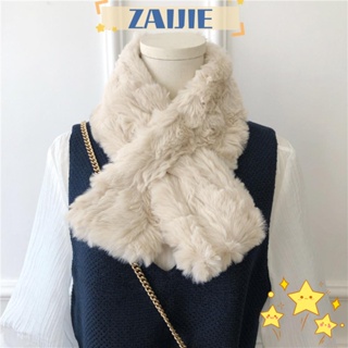 Zaijie24 ผ้าพันคอ ขนเฟอร์ปลอม ป้องกันคอ สีพื้น เหมาะกับหน้าหนาว สําหรับกลางแจ้ง