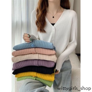 Wittygirls_shop |เสื้อคาร์ดิแกนกันหนาว คอวี ทรงหลวม แฟชั่นฤดูใบไม้ร่วง สําหรับผู้หญิง