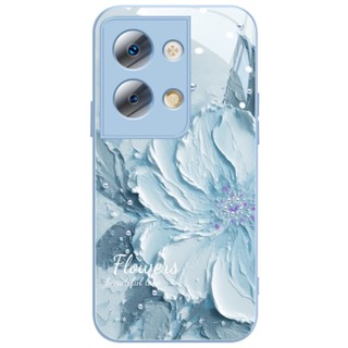 เคส OPPO Reno 8T 5G 7Z 8Z 5 6Pro A77 A78 โทรศัพท์มือถือแบบแก้ว กันกระแทก ลายภาพวาดสีน้ํามัน รูปดอกโบตั๋น สําหรับ Reno8Pro 5G A9 A5 F11 FindX5Pro