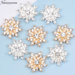 [takejoynew] กระดุมโลหะ รูปเกล็ดหิมะ ประดับไข่มุก พลอยเทียม 10 ชิ้น KLB