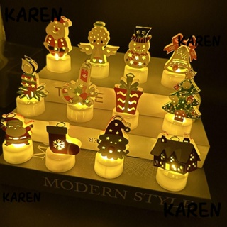 Karen โคมไฟ LED รูปต้นคริสต์มาส ซานตาคลอส สโนว์แมน กระดิ่ง 2 ชิ้น