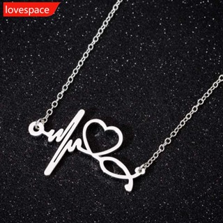 Lovespace สร้อยคอโซ่สั้น จี้รูปหัวใจ อิเล็กโทรไดโอแกรม เรียบง่าย แฟชั่นสําหรับผู้หญิง D6M8