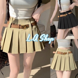 L.A Shop ​พร้อมส่ง กระโปรงผ้าพลีสเอวสูง มีซับบางๆ แถมเข็มขัด "2505" -NZ-XM