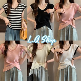 L.A Shop ​พร้อมส่ง เสื้อแขนกุดไหมพรมคอกลม เนื้อผ้าร่องสีพื้น "59008" -C