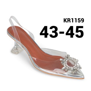 รองเท้าส้นแแก้วใสไซส์ใหญ่ 43-45 ทรงหัวแหลม รัดส้น สีใส KR1159