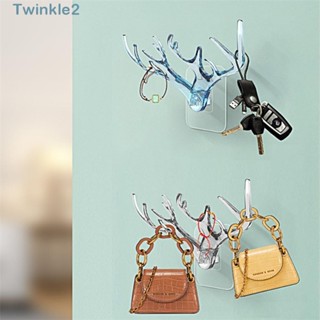 Twinkle ตะขอกวาง พลาสติกใส ขนาดเล็ก อเนกประสงค์ สามมิติ สําหรับแขวนกุญแจ ตกแต่งผนัง 2 ชิ้น