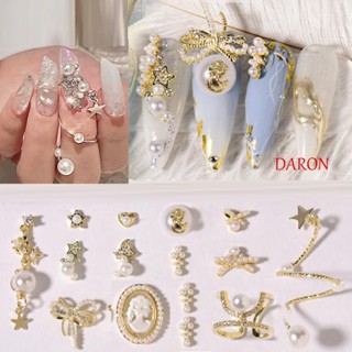 Daron แหวนโซ่ จี้ไข่มุก สีเงิน สีทอง สําหรับตกแต่งเล็บ DIY 2 ชิ้น