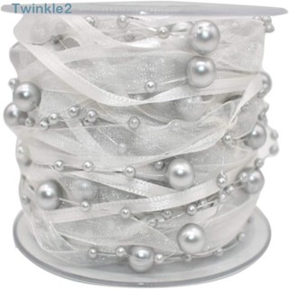 Twinkle ริบบิ้นลูกไม้ ประดับมุกเทียม โพลีเอสเตอร์ สีเงิน 10 ม. 11 หลา สําหรับตกแต่งต้นคริสต์มาส