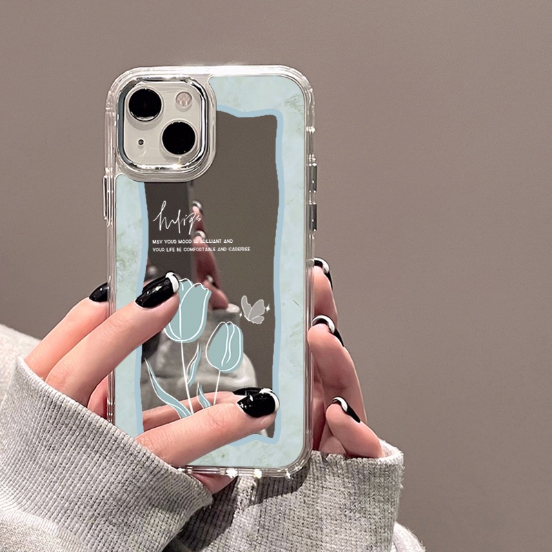COD Case เคส for iPhone 11 15 13 14 12 Pro Max เคสไอโฟน12 14 กรณีโทรศัพท์มือถือชุบกระจก กรณีโทรศัพท์ดอกไม้สีฟ้า
