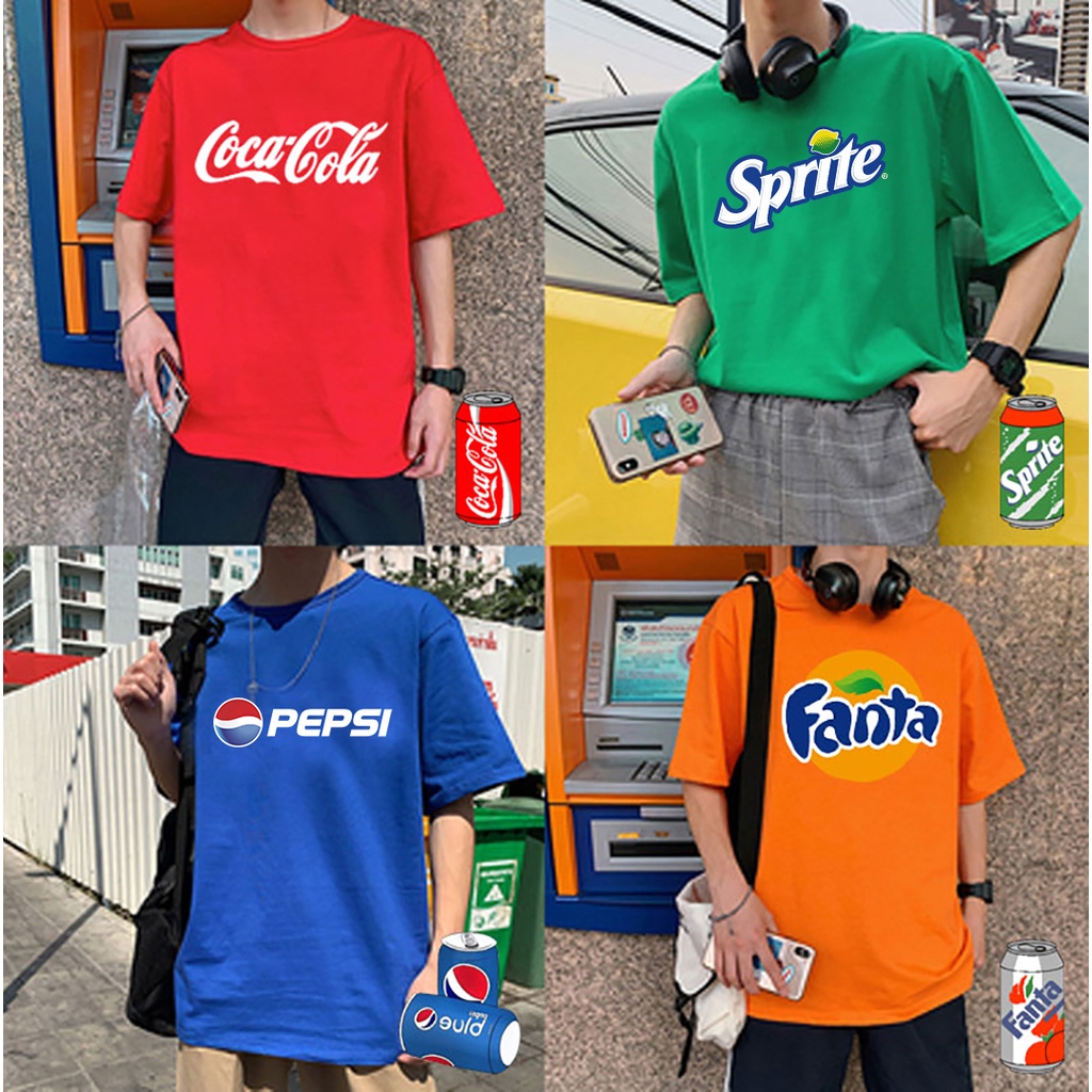 New พร้อมส่ง เสื้อสกรีนลายโลโก้แบรนด์ดัง Sprite แฟนต้า โค้ก Pepsi เป๊ปซี่ สุดฮิต ขายดีสุดๆ เสื้อผ้าแฟชั่น เสื้อยืดสตรีท