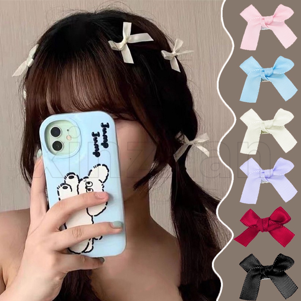 เครื่องประดับผมยอดนิยม / กิ๊บติดผม ผ้าซาติน ประดับโบว์น่ารัก สีแคนดี้ ขนาดเล็ก สไตล์เกาหลี สําหรับผู้หญิง