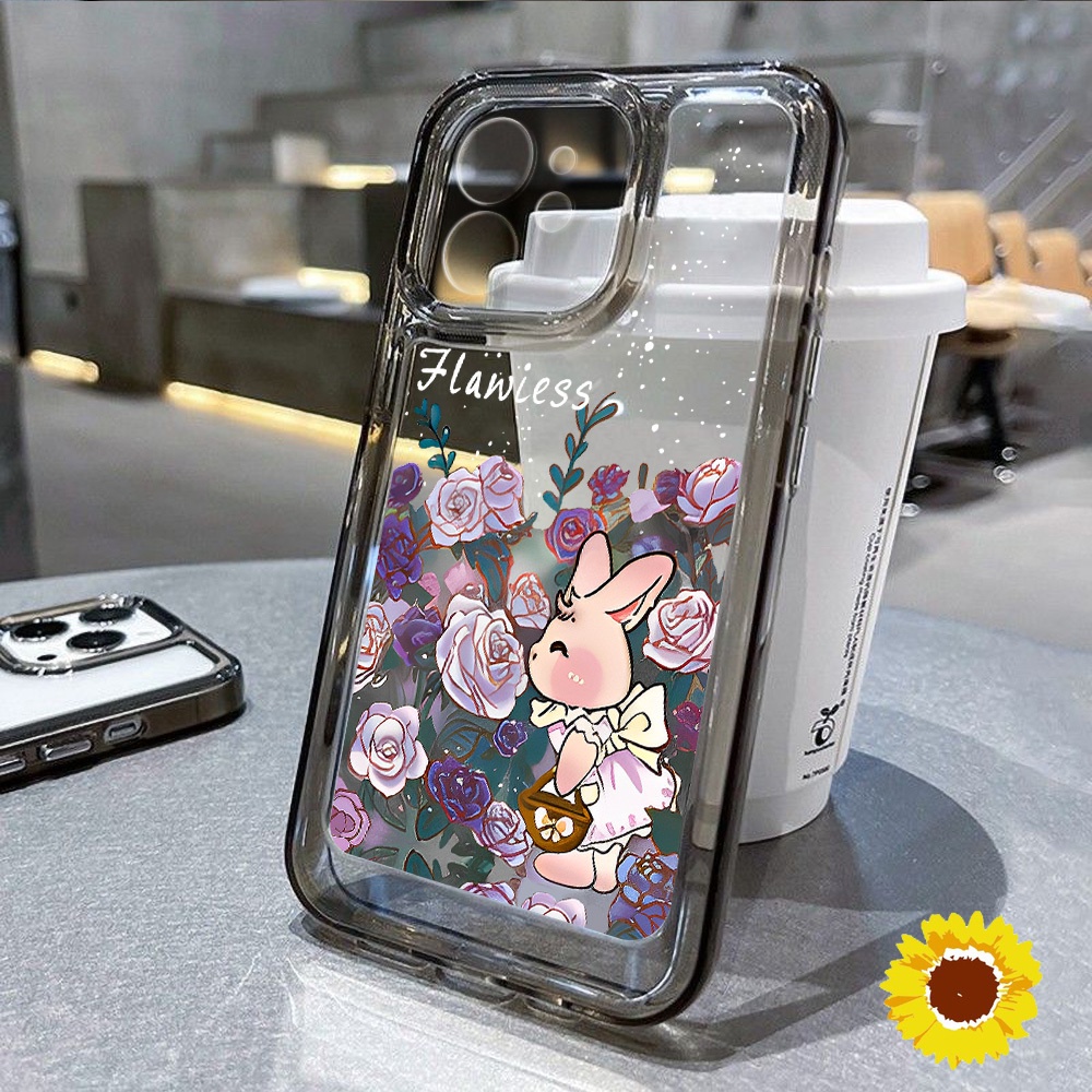 COD Space Clearกระต่ายดอกไม้ซิลิโคนเคสโทรศัพท์สำหรับIPhone 11 12 13 14 Pro 15 Max 7 8 Plus XS Max XS SE 2020 กันกระแทก