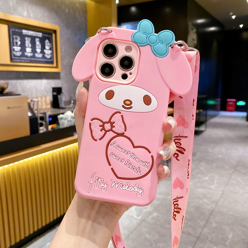 เข้ากันได้สำหรับ Reno 10 15F 14F 13F OPPO A6X A6T A5i A5X A3X A60 A79 A58 A38 A18 A78 A17 A98 A96 A76 A16 A95 A74 A54 A15S A53 A94 A93 A52 A92 A31 A91 สีชมพูหัวใจสาวเชือกใหญ่Melody + กระต่ายหู – โปรปัง