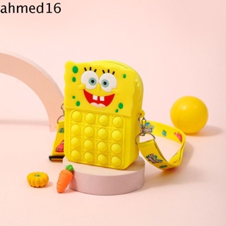 Ahmed กระเป๋าสะพายข้าง ซิลิโคน ขนาดเล็ก ปรับสายได้ บีบอัด Spongebob กระเป๋าสะพายข้าง