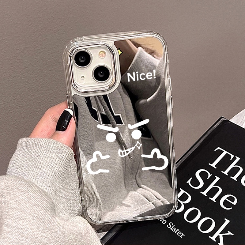 เคสโทรศัพท์ For iphone 11 12 13 pro 14 pro max 15 plus 14 plus 11 pro max 15 pro 13 pro 12 pro กระจกเงา รูปแบบใบหน้ายิ้ม