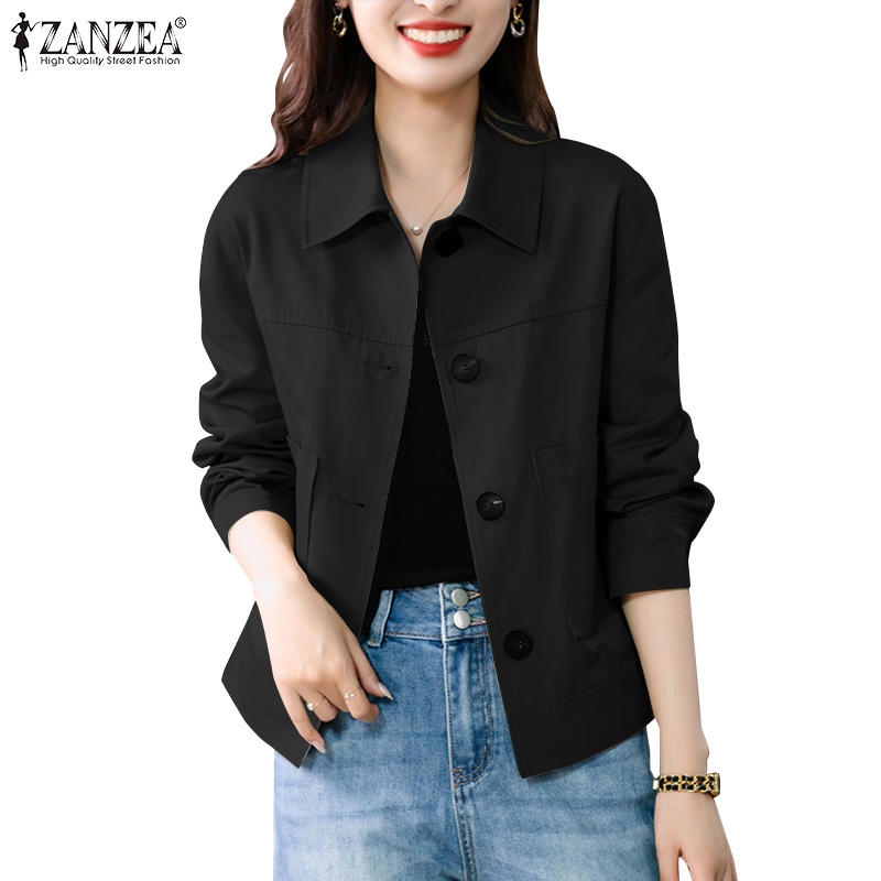 Zanzea เสื้อแจ็กเก็ต คอปก แขนยาว ติดกระดุม สไตล์เกาหลี สําหรับผู้หญิง