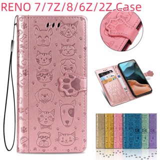 เคสโทรศัพท์หนัง แบบฝาพับ ลายการ์ตูนนูน พร้อมช่องใส่บัตร สําหรับ Oppo Reno 10 8T 8 8z 7 7z 6 6z 4 3 2 2F 2Z A1 Pro 5G Lite