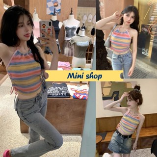 Mini shop🌸พร้อมส่ง🌸 (45671) เสื้อคล้องคอไหมพรม หลายเฉดสีในตัวเดียวสีพาสเทล -C