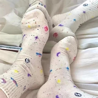 ถุงเท้าข้อกลาง ลายดาว สไตล์เกาหลี สําหรับผู้หญิง