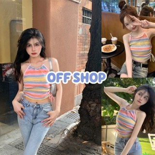 OFF SHOP พร้อมส่ง (OFF-45671) เสื้อคล้องคอ ผ้าไหมพรม ไล่เฉดสีพาสเทล -C