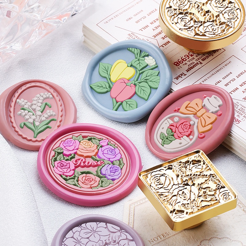 Stitchintime Sealing Wax Seal Flower Series Seal Flower Rose Brass แกะสลักหัวซีล