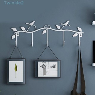 Twinkle ตะขอแขวนกุญแจ รูปนก ใบไม้ 5 ตะขอ สีดํา ขาว บรอนซ์ สําหรับแขวนกุญแจ งานฝีมือ ตกแต่งบ้าน