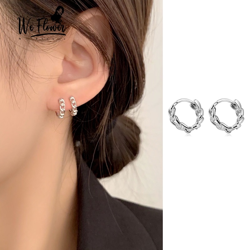 We Flower Chic ต่างหูห่วงโซ่โลหะ เงิน S925 ทรงเรขาคณิต มินิมอล เครื่องประดับ สําหรับผู้หญิง
