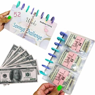 Savings Binder, Cash Envelopes Labeled Slots 52 Week Savings Challenge, Money Binder Money Saving Binder Budget Organizer with Cash Envelopes Reusable Budget Book Kids