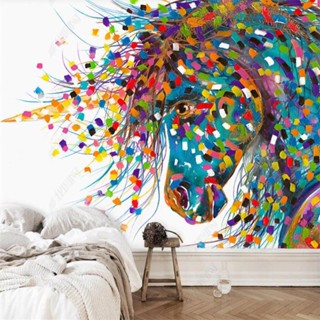 สติกเกอร์วอลเปเปอร์ ภาพวาดสีน้ํามัน รูปม้า 3d สําหรับตกแต่งผนังบ้าน ห้องนั่งเล่น ห้องนอน
