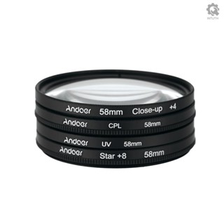 {intu} Andoer 58mm UV+CPL+Close-Up+4 +Star 8-Point Filter Circular Filter Kit Circular Polarizer Filter Macro Close-Up Star 8-Point Filter with Bag for  Canon Pentax  DSLR