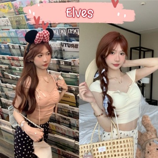 Elves✨พร้อมส่ง✨ เสื้อกล้ามสีพาสเทล ผ้าไหมพรมเรียบหรูน่ารัก ~M5529/FY678~ -C